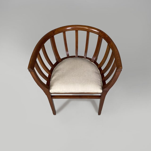Art Deco Italian Tub Chair in Wood and White Fabric, 1930s For Sale - Image 3 of 18