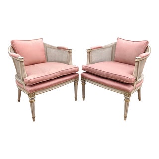 1960s Louis XVI Style Gilt Cane Accent Chairs - a Pair For Sale