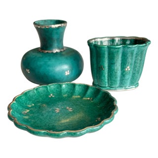 Vintage Ceramic Pieces by Wilhelm Kage for Gustavsberg, 1950s, Set of 3 For Sale