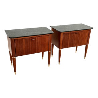 Mid-Century Italian Bedside Tables with Green Marble Tops from La Permanente Di Cantù, 1960s, Set of 2 For Sale