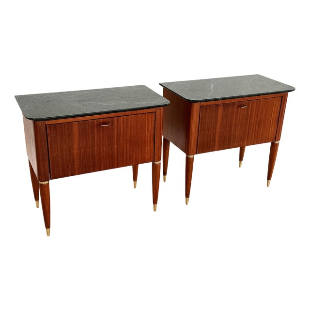 Mid-Century Italian Bedside Tables with Green Marble Tops from La Permanente Di Cantù, 1960s, Set of 2 For Sale