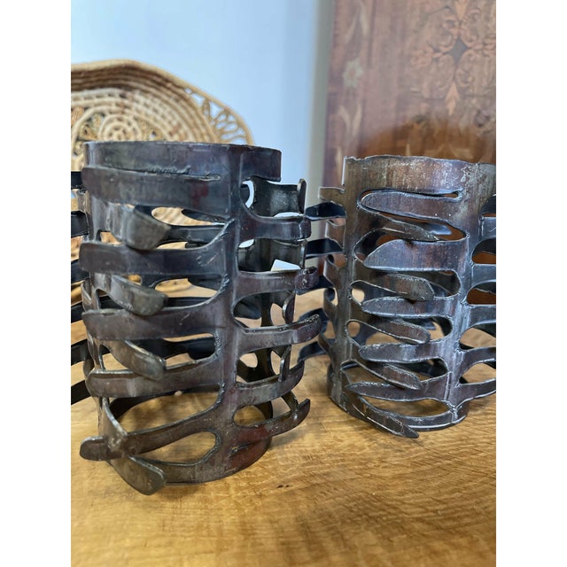 Pair of Brutalist Style Hand-Cut Metal Candle Holders, Mid-20th Century For Sale - Image 4 of 8