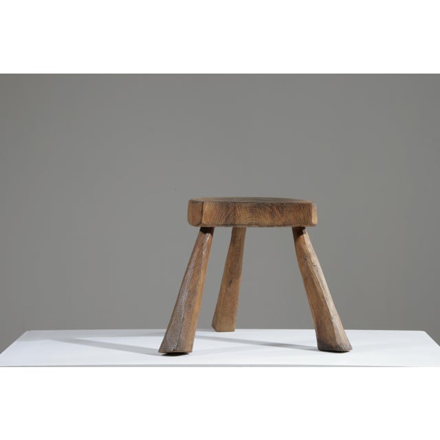 Wood Brutalist Tripod Stool, France, 1950s For Sale - Image 7 of 11