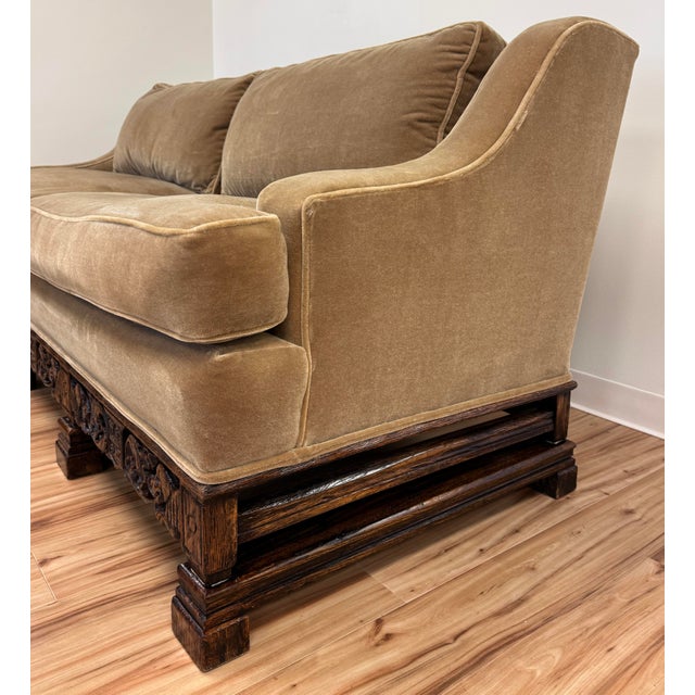 Wood Early 20th C European Carved Wood Mohair Down Cushion Sofa For Sale - Image 7 of 11