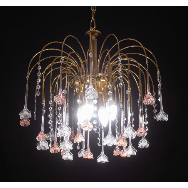 Brigitte Bardot, Pink and Transparent Murano Glass Flowers Chandelier, 1970s For Sale - Image 4 of 12