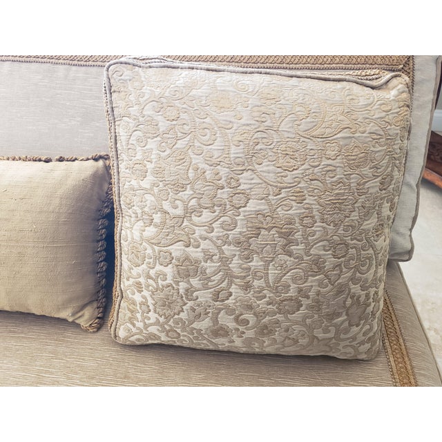 Ej Victor Luxe Sofa in a Rich Dark Cream With Sumptuous Silk and Brocade Pillows For Sale - Image 13 of 18