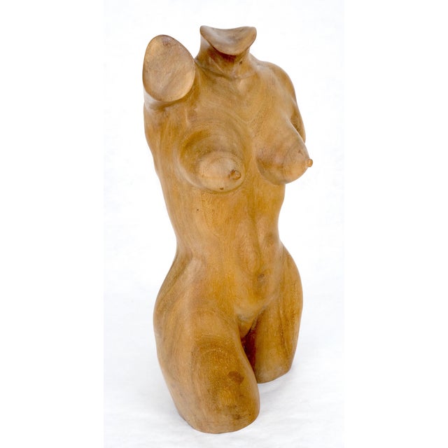 Very Fine Carved Oiled Mango Wood Sculpture of a Nude Female Bust MINT For Sale - Image 10 of 11