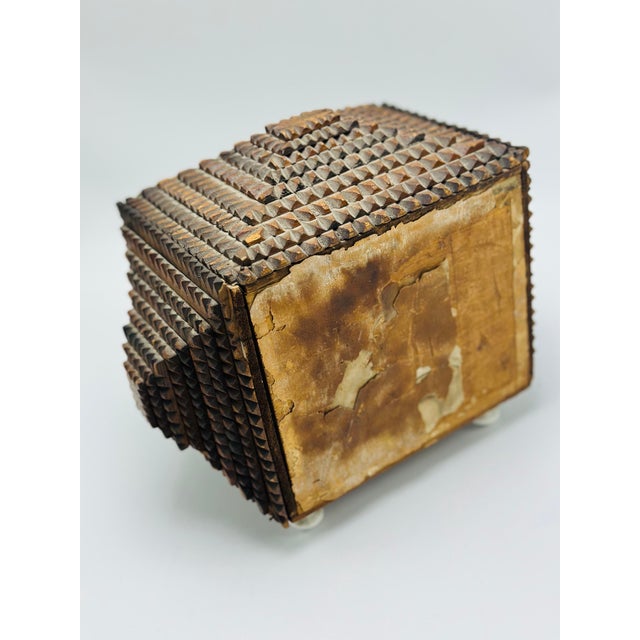 Late 19th Century Antique Tramp Art Box With Porcelain Feet For Sale - Image 5 of 9