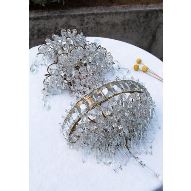 Large French Wall Sconces in Brass and Crystal, 1940s, Set of 2 For Sale - Image 4 of 14