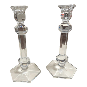 1990s Pair of Crystal Candleholders, Val St Lambert "Gardenia" Pattern, Belgium