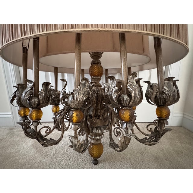 Vintage Fine European Gilt Silver Iron & Wood Double-Shaded Chandelier For Sale - Image 9 of 18