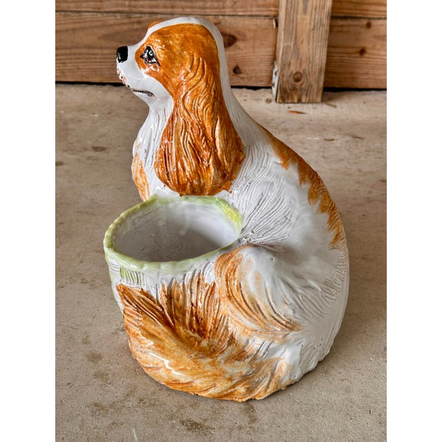 Late 20th Century Vintage Regency Terracotta Glazed Spaniel Planter Decorative Accent Piece For Sale - Image 5 of 8