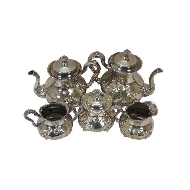 Victorian Late 20th Century 5 Pc Mid Century Poole Silverplate 931 Tea Set Teapot Coffee Pot Cream Sugar Pitcher For Sale - Image 3 of 18