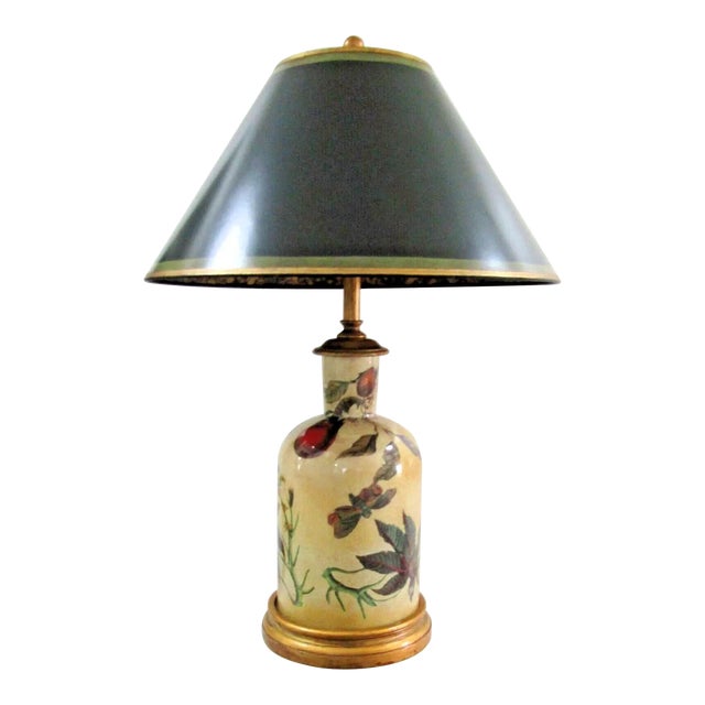 Theodore Alexander Hand Painted Porcelain Botanical Butterfly Table Lamp For Sale