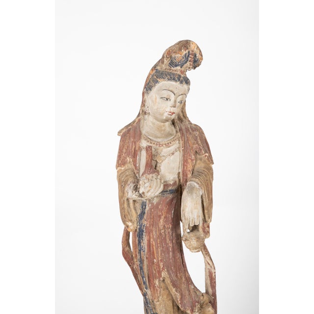 Chinese Carved and Painted Wood Sculpture of Guanyin For Sale In New York - Image 6 of 12