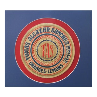 1920's Original Spanish Art Deco Vegetable Crate Label - Tas - Tomas Alcazar Sanchez From Murcia Spain (Blue \ Red) For Sale