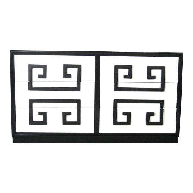 James Mont for Kittinger Black and White Greek Key Credenza For Sale