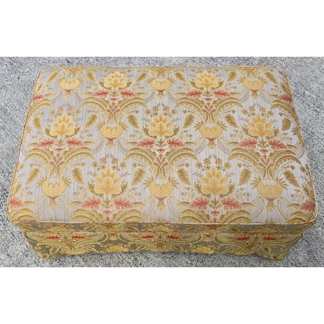 Sherrill Furniture Sherrill Damask Jacquard Tapestry Cotton Rolling Ottoman For Sale - Image 4 of 12