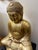 Asian Ceramic Gold Tone Sitting Buda Statue on Wood Base For Sale - Image 3 of 11