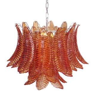 Italian Murano Six-Tier Amber Felci Glass Chandelier – 36 Glasses For Sale