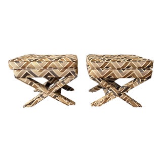 Billy Baldwin Style X-Base Vintage Ottomans For Sale