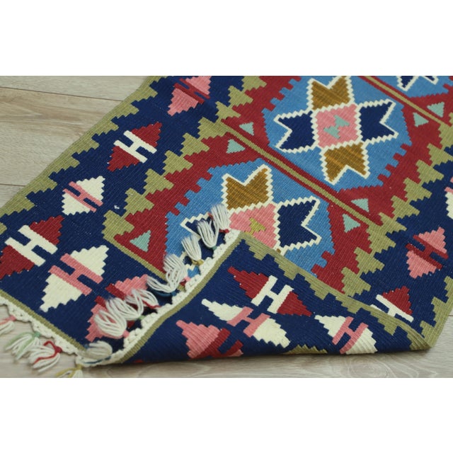 1970s Scandinavian Blue Cappadocia Kilim Runner Rug For Sale - Image 12 of 13