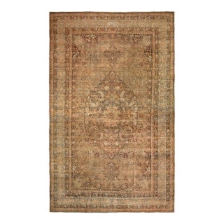 Hand-Knotted Antique Persian Kermanshah Rug in Beige-Brown Medallion Pattern For Sale