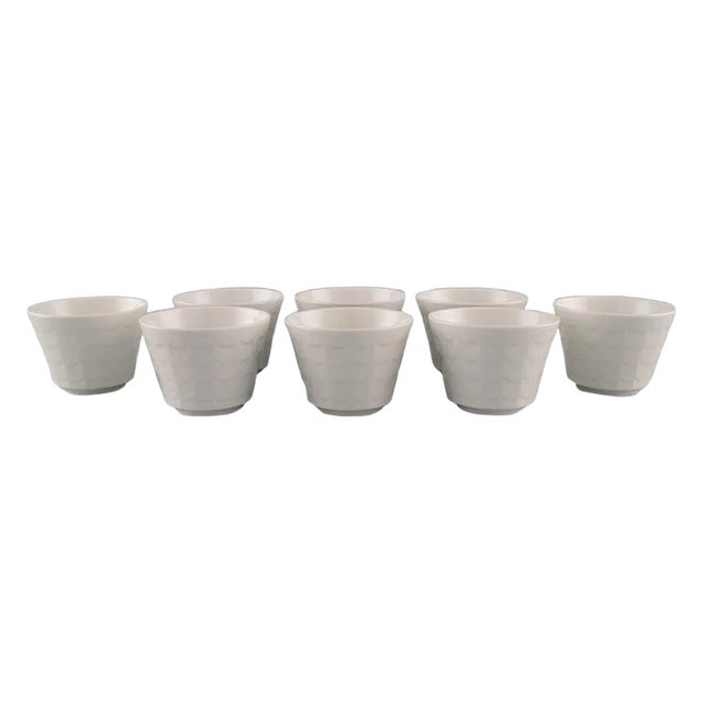 Cups in White Glazed Porcelain by Wilhelm Kåge for Gustavsberg, Set of 8 For Sale