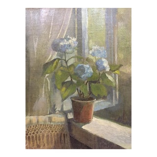 1970s Oil Painting Flower on the Windowsill Seleznev Vladimir Pavlovich For Sale