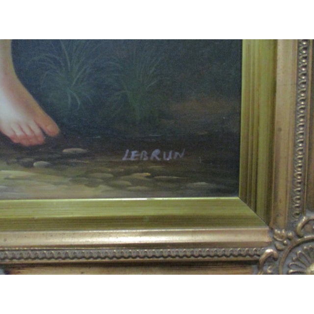Art Nouveau Beautiful Vintage Cherub, Putti, Angel Oil Painting on Canvas Sign LeBrun Fancy Frame For Sale - Image 3 of 15