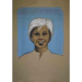 Enotrio Pugliese, Portrait Composition, 1960s, Charcoal and Watercolor on Cardboard For Sale