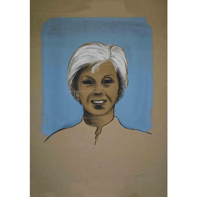 Enotrio Pugliese, Portrait Composition, 1960s, Charcoal and Watercolor on Cardboard For Sale