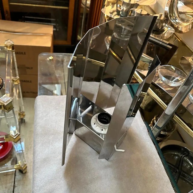 Silver A Pair of 1980s Modern Steel Italian Ambient Light Wall Sconces For Sale - Image 8 of 11