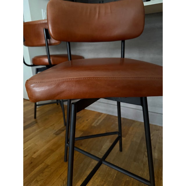 West Elm Slope Leather Swivel Counter Stools / Bar Stools For Sale In New York - Image 6 of 12