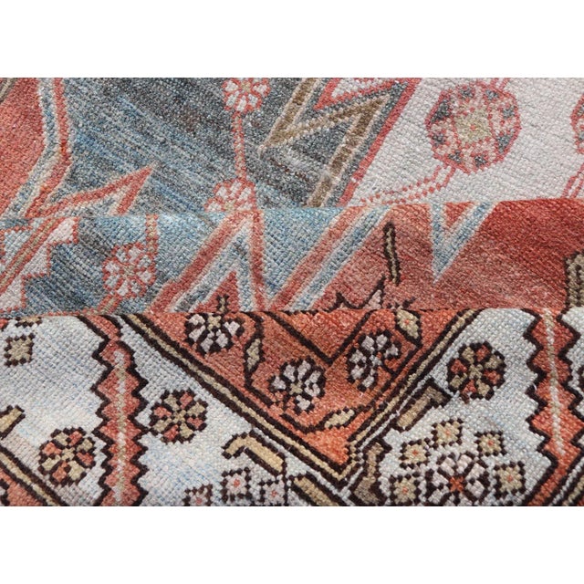 Antique Geometric Persian Malayer Gallery Runner in Gray, Blue, Light Tera-Cotta and Cream For Sale - Image 12 of 13