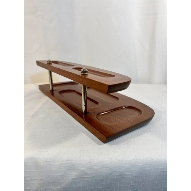 Vintage Mid Century London Leather Tiered Wood Dresser Top Catchall For Sale - Image 4 of 10