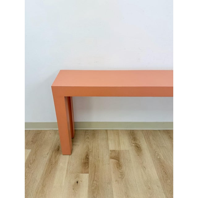 Vintage Salmon Laminate Narrow Console Sofa Table Postmodern Retro Slim For Sale - Image 4 of 12
