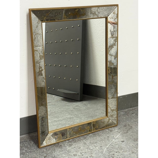 Hollywood Regency Agnew Associates Faceted Panel Wall Mirror, Antiqued For Sale - Image 3 of 12