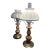 Vintage Pair of Colonial Style Walnut & Brass Table Lamps With Milk Glass Shades For Sale