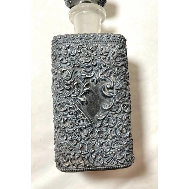Silver Antique Ornate Reticulated Perfume Cologne Metal Glass Silverplate Bottle Scent For Sale - Image 8 of 10