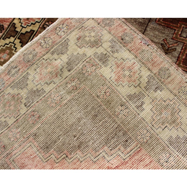 Vintage Turkish Oushak Rug With Tribal Design in Rose, Brown and Yellow 3'4 X 5'8 For Sale In Atlanta - Image 6 of 6