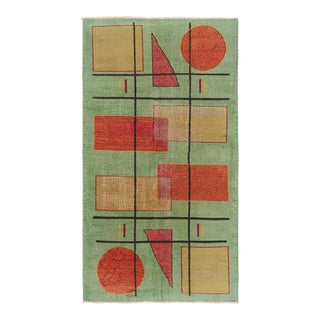 Vintage Zeki Müren Rug in Green With Geometric Pattern by Rug & Kilim For Sale