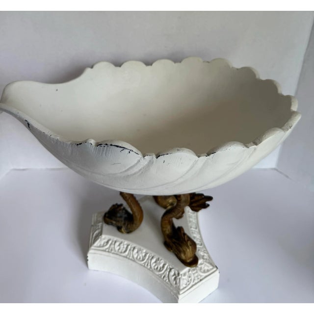 1960s Hollywood Regency Dolphin Pedestal Seashell Centerpiece Bowl For Sale - Image 9 of 12