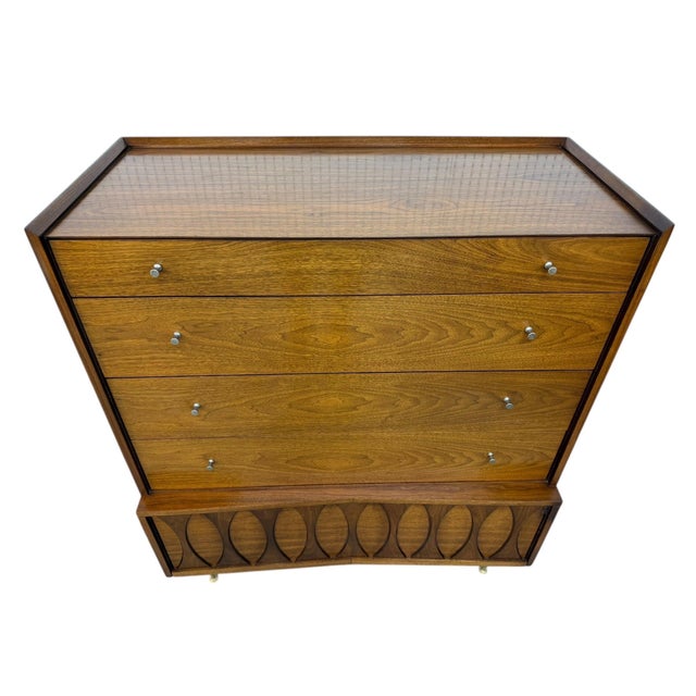 Wood Mid-Century Modern Catseye Walnut High Chest W/Original Legs For Sale - Image 7 of 9