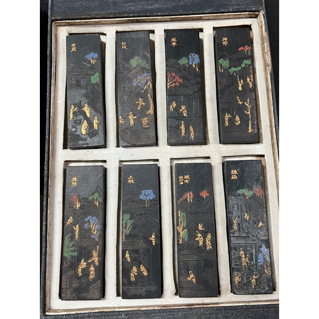 Set of Sixteen Chinese Art Calligraphy Black Ink Sticks With Landscape and Poem Decoration For Sale In New York - Image 6 of 14