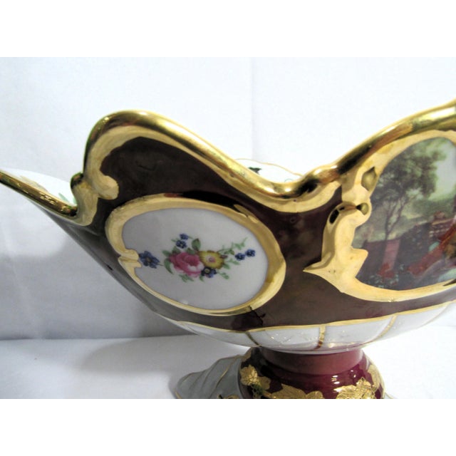 Burgundy Vintage Fragonard Pedestal Bowl Porcelain Europeon Design For Sale - Image 8 of 11