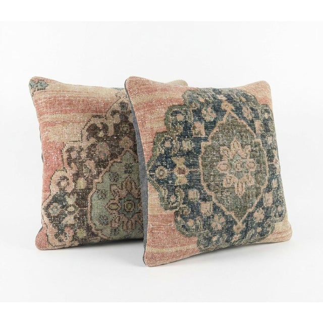 Mid-Century Modern Anatolian Rug Pillow Cover 20'' X 20'' - Set of Two For Sale - Image 3 of 4
