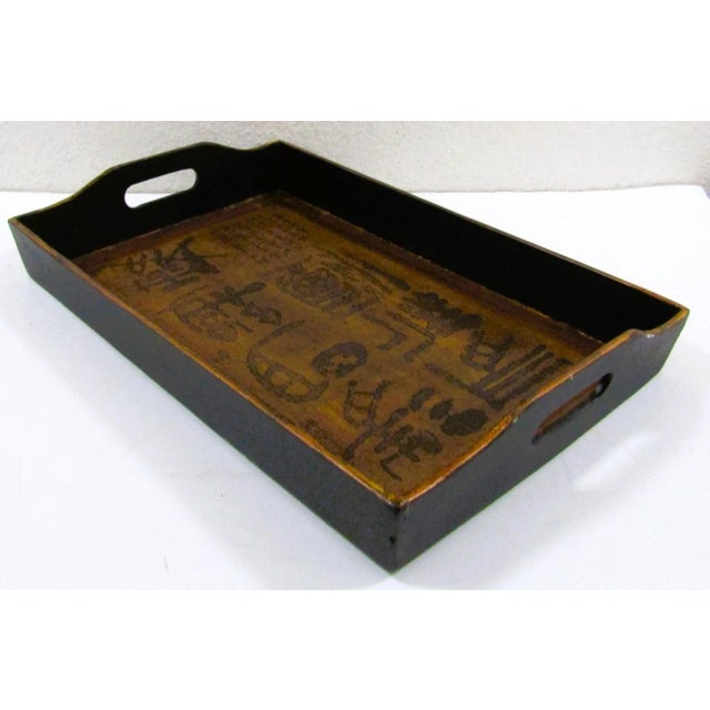 Antique Japanese Kanji Calligraphy Wood Serving Tray Obon With Stamp Signature For Sale - Image 4 of 11