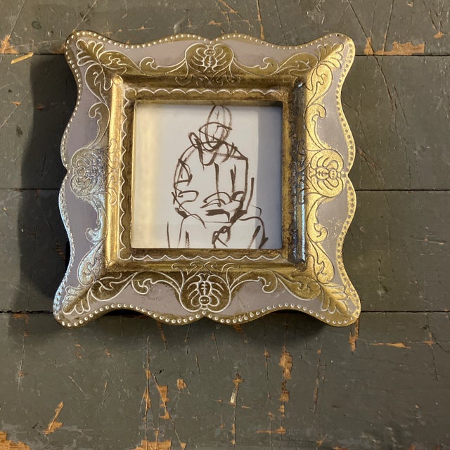 1970’s Matisse Style Abstract Small Figure Study Marker Drawing Ornate Tabletop Frame For Sale - Image 4 of 4