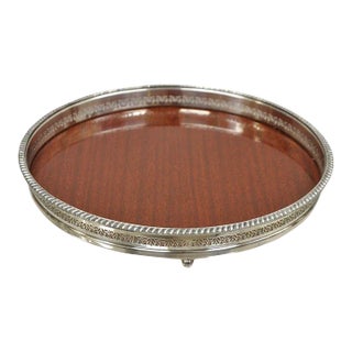Vintage Crescent Modern Formica and Silver Plate Round Serving Bar Tray For Sale